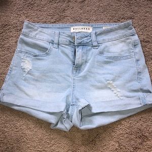 Light blue acid washed jean shorts